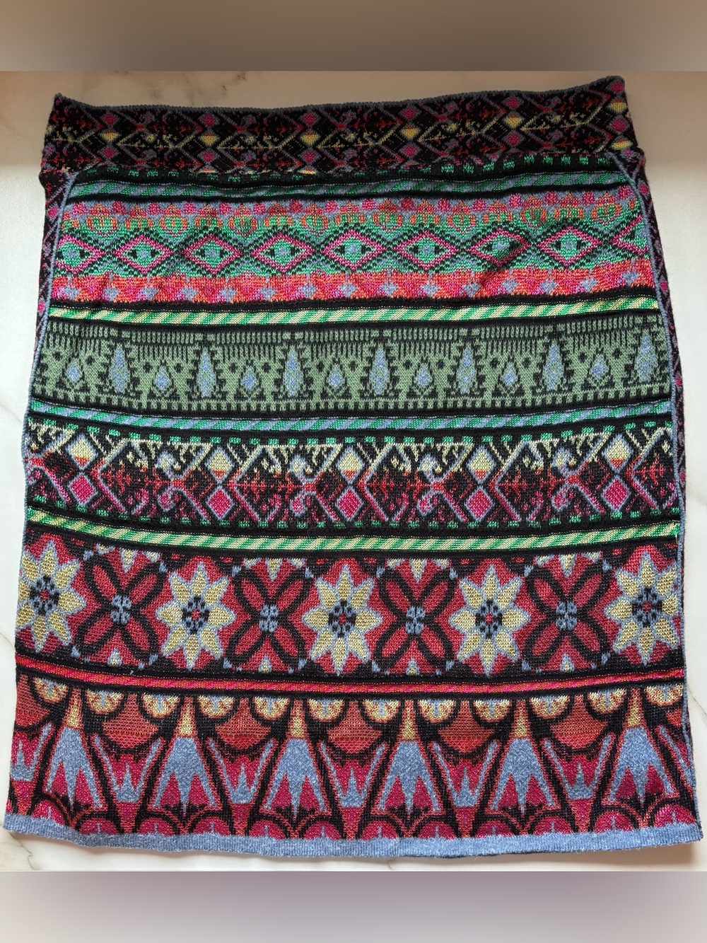 Multicolor Geometric Knit Mini Skirt - Casual Patterned Style